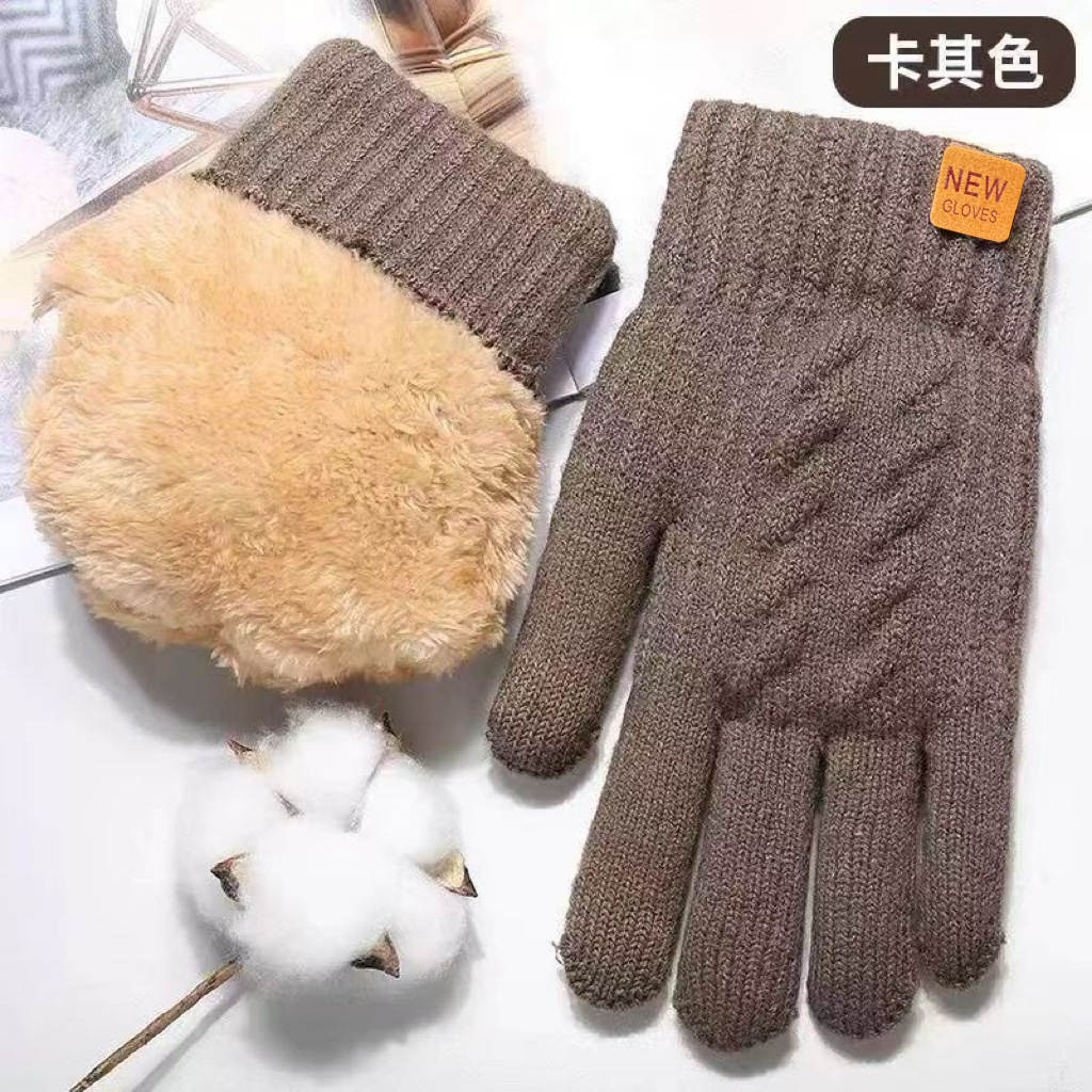 Guantes de punto de doble capa engrosados de terciopelo de invierno para hombre
