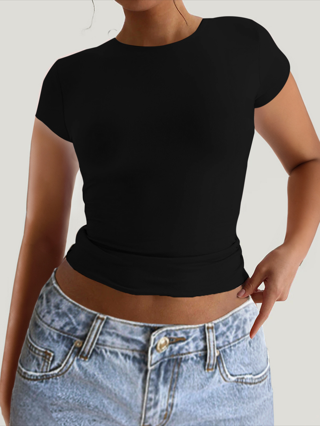 91g Weight Short Sleeve Sleeve Length Pullovers Placket Type Regular Sleeve Sleeve Type Spandex, Viscose fiber Fabric Type Regular Top Length T-shirt Tops Type Daily Occasion Round Neck Neckline Comfort Function Slim Fit Type Solid Color Pattern 2025 Spring and Summer Season Women's Gender Backless Design Streetwear Style Wholesale Women's Streetwear Solid Color Short Sleeve Backless T-Shirts 19