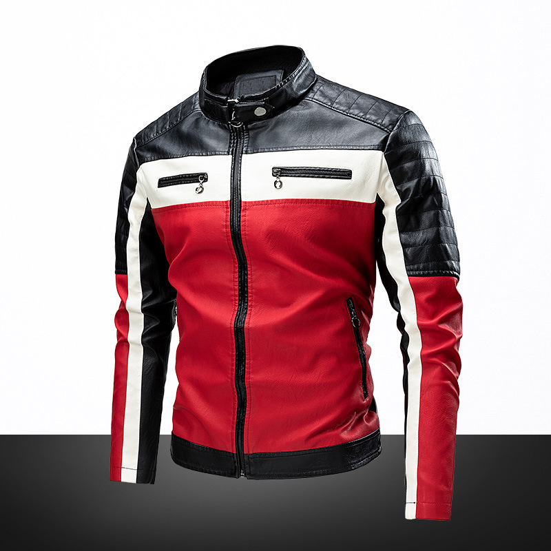 Men's Spliced Leather Motorcycle Jacket - Stylish Men's Jacket_voghion.com