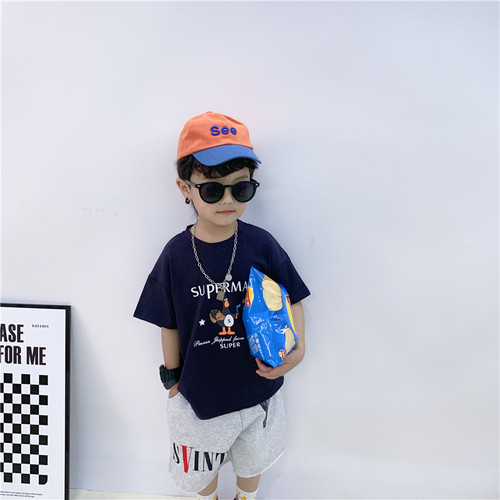 Children's short-sleeved T-shirt 2024 summer new style boys' tops and T-shirts, handsome contrasting colors, summer style children's clothing trendy