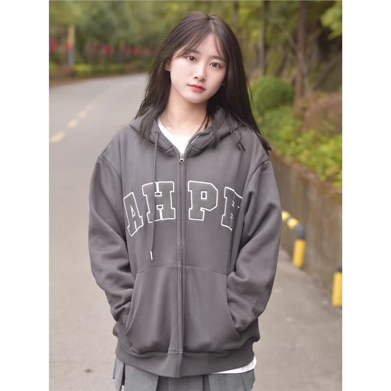 New Simple Autumn Winter Large Print Zipper Sweatshirt Unisex Couple Cardigan Jacket Trendy Brand_voghion.com