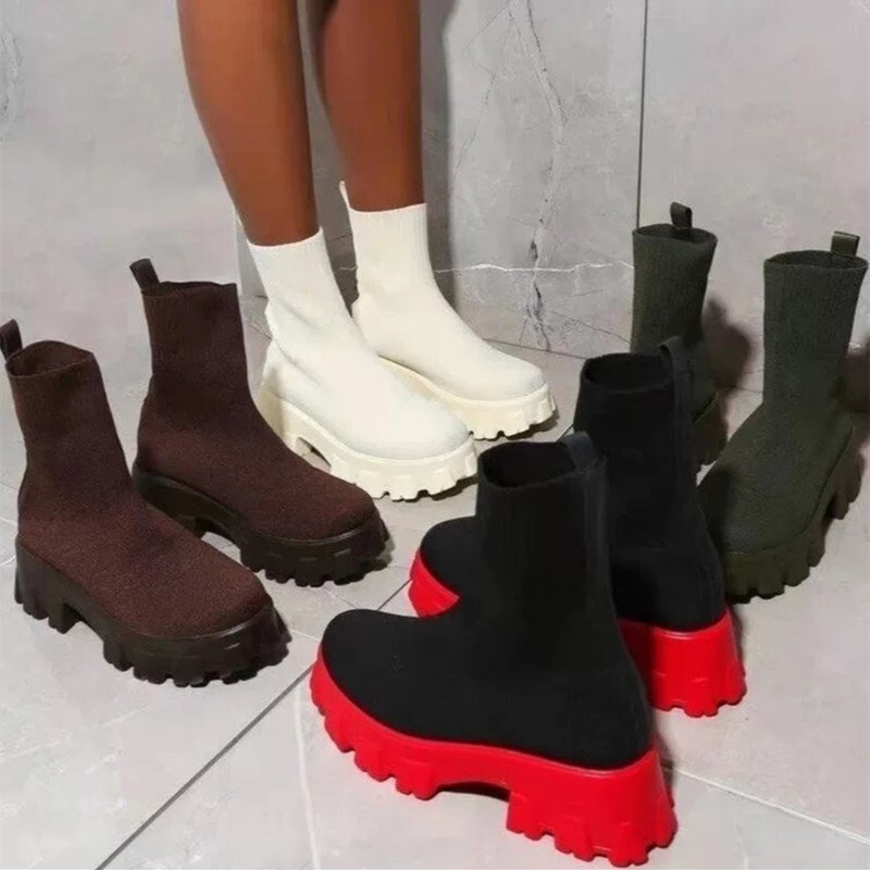 Cross-Border Foreign Trade Fly-Knit Sports Ankle Boots for Women, Autumn and Winter New Style, Independent Brand Women's Boots, European and American Large Size Slip-On Sock Boots Cross-Border Foreign Trade Fly-Knit Sports Ankle Boots for Women, Autumn and Winter New Style, Independent Brand Women's Boots, European and American Large Size Slip-On Sock Boots
