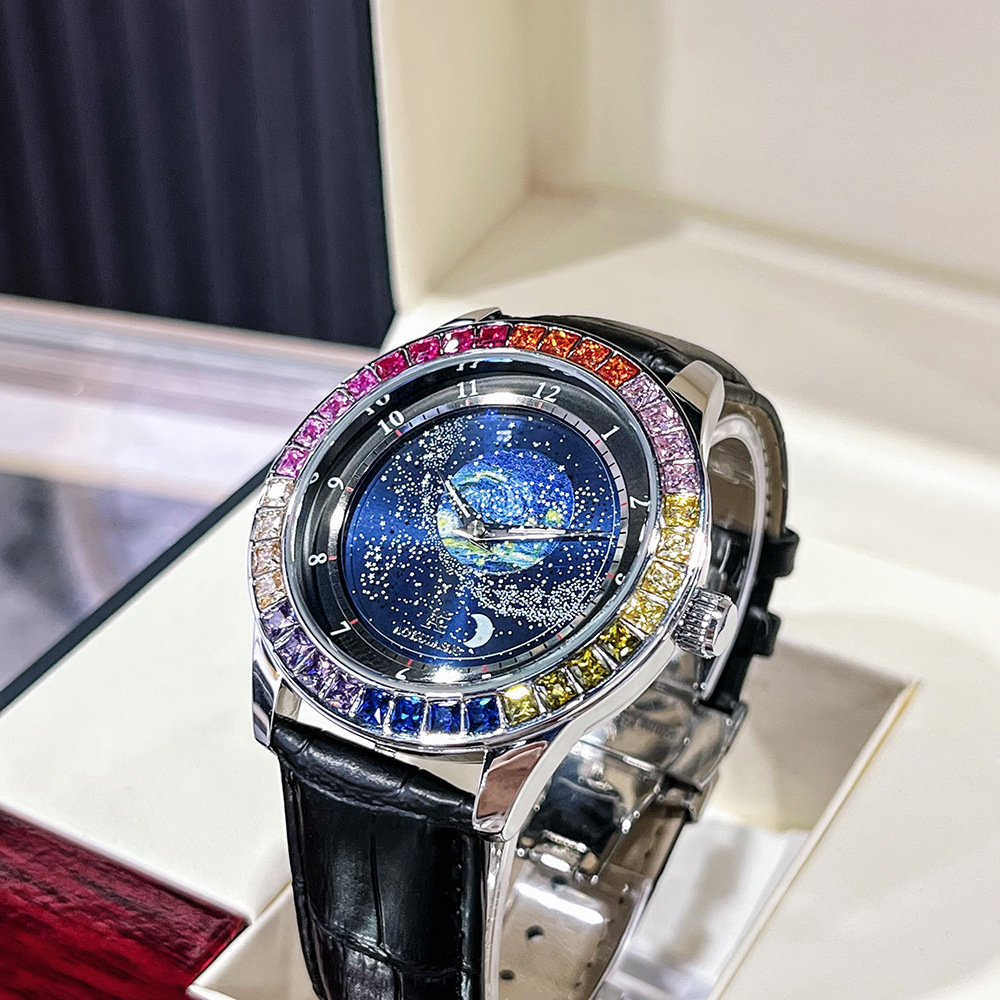Ogulas starry sky color diamond automatic mechanical watch men's waterproof luminous personality fashion men's watch fashion