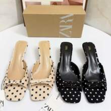 2026 summer new square bow bow polka dot thin heel shallow open toe high-heeled sexy fashion sandals for women