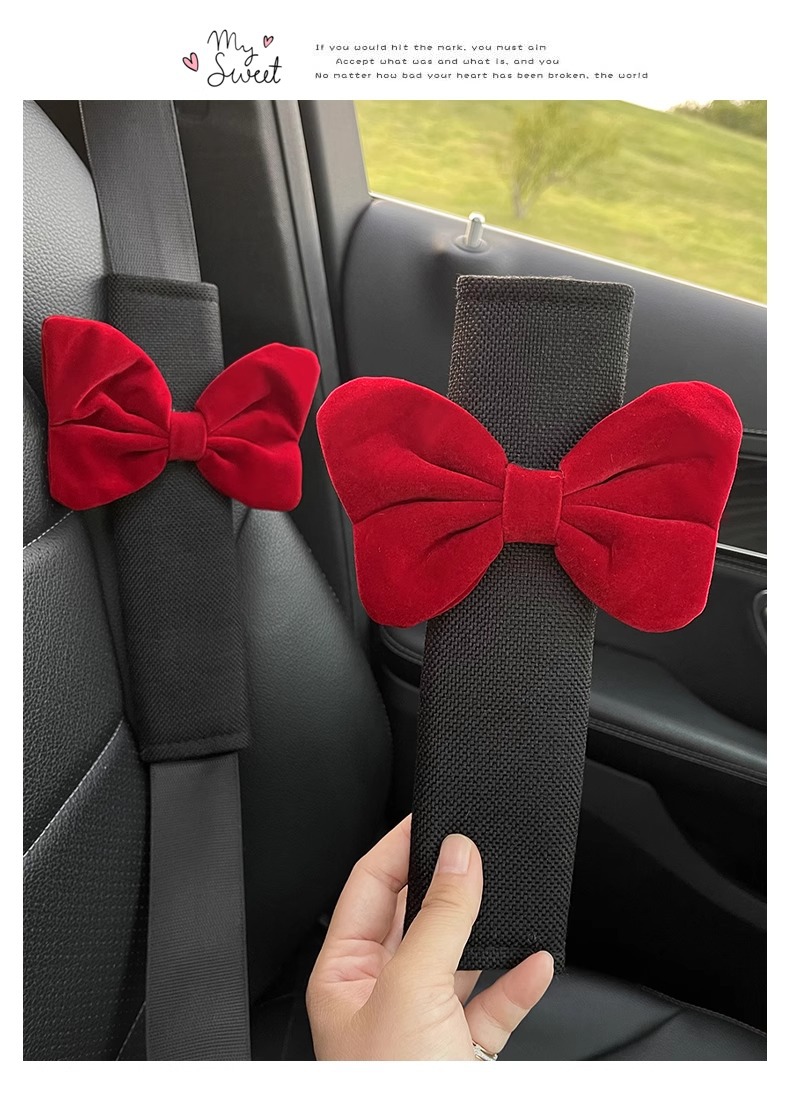 Car Seat Belt Shoulder Cover, Cute Bow Seat Belt, Anti-Stranglehold Car Protective Cover, Girls' Car Interior Decoration