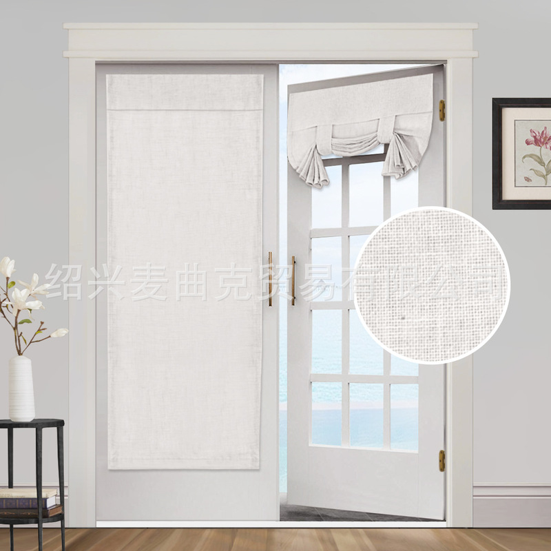 Cross-border Amazon Hot Sale Polyester Linen Adhesive Door Curtain Modern Simple Solid Color Semi-shading Light Luxury Finished Curtain Cross-border Amazon Hot Sale Polyester Linen Adhesive Door Curtain Modern Simple Solid Color Semi-shading Light Luxury Finished Curtain