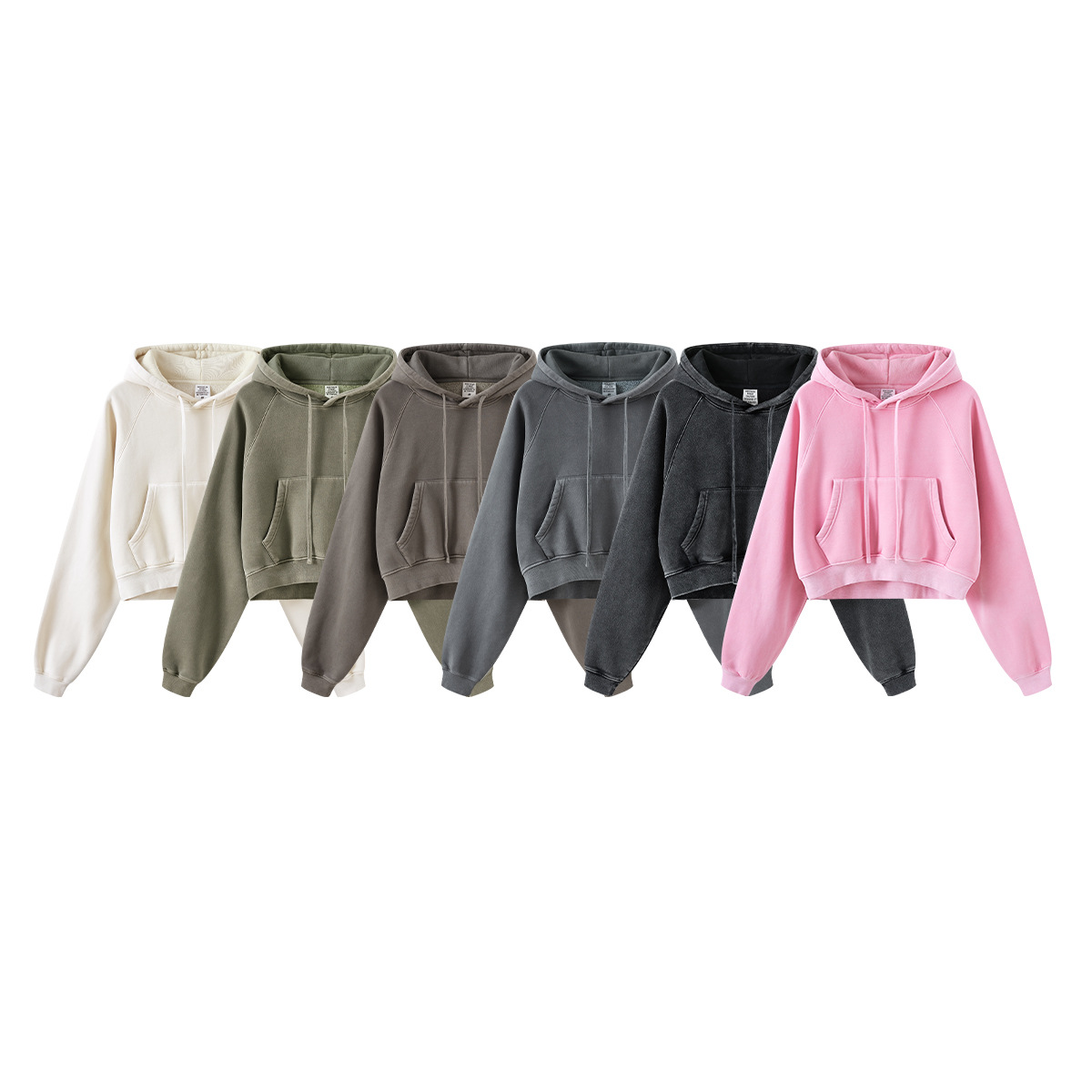 Damenbekleidung Mädchen Raglan Retro gewaschen Plus Samt Kapuzenpullover Damen kurzes Sweatshirt_voghion.com