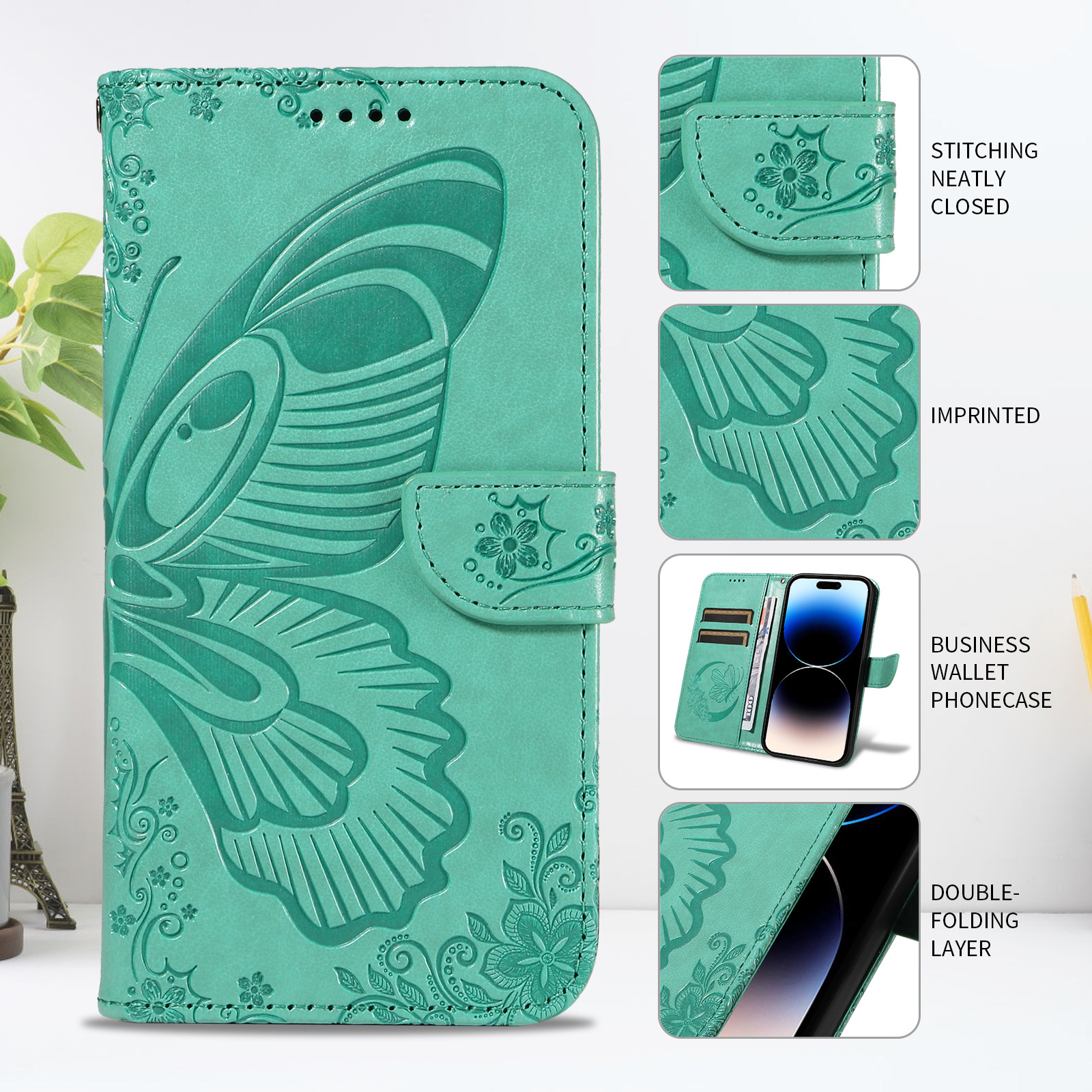 适用索尼Xperia 1 VI手机皮套 红米Note14凤尾蝴蝶压花插卡手提绳