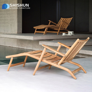 Outdoor Solid Wood Garden Courtyard Lounge Chair Beach Pool Daylight Bath Chair Leisure Antiseptic Wood Daylight Lounge Chair Furniture