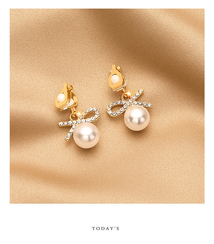 1 Paire Mode Géométrique Alliage Placage Perles Artificielles Strass Femmes Clips D'oreille display picture 1