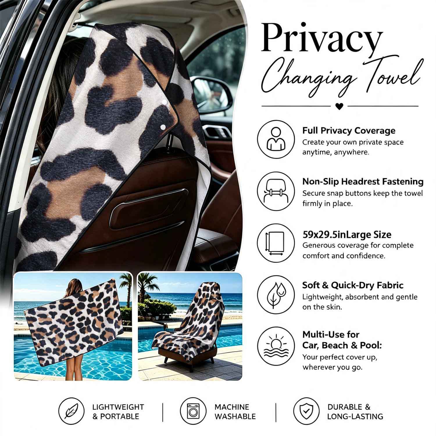 Printed bath towel and car seat cover 2-in-1, ultra-fine fiber outdoor beach and car dual-use universal seat cushion
