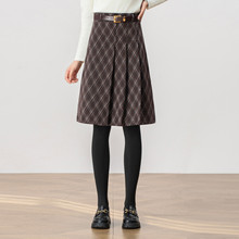 复古格纹毛呢半身裙中裙女秋冬2025新款高腰显瘦学院风A字百褶裙