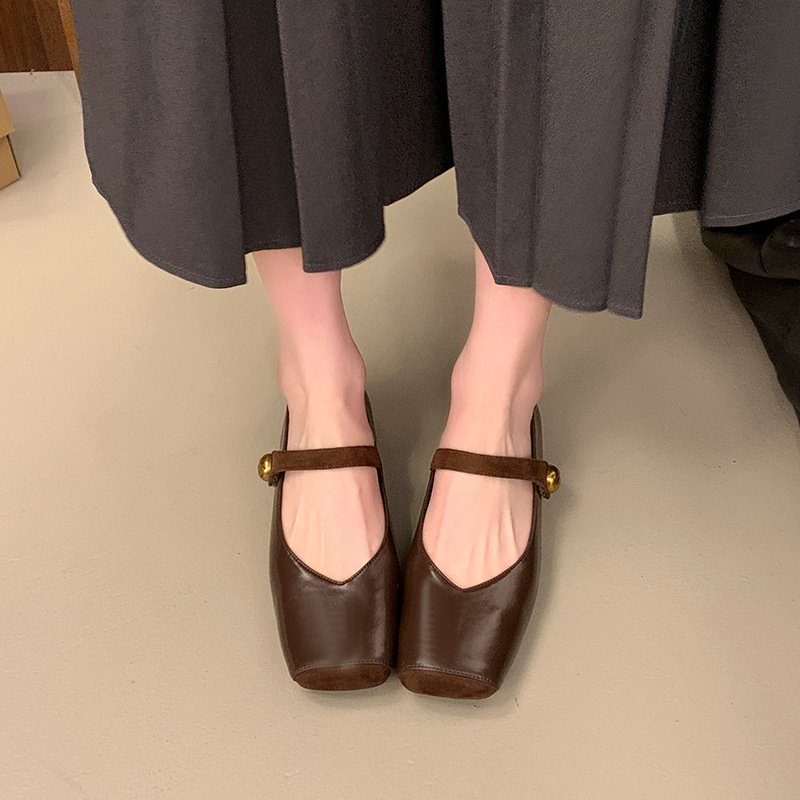 Retro Mary Jane Ballerinas Mit Eckiger Kappe Und Weicher Sohle_voghion.com