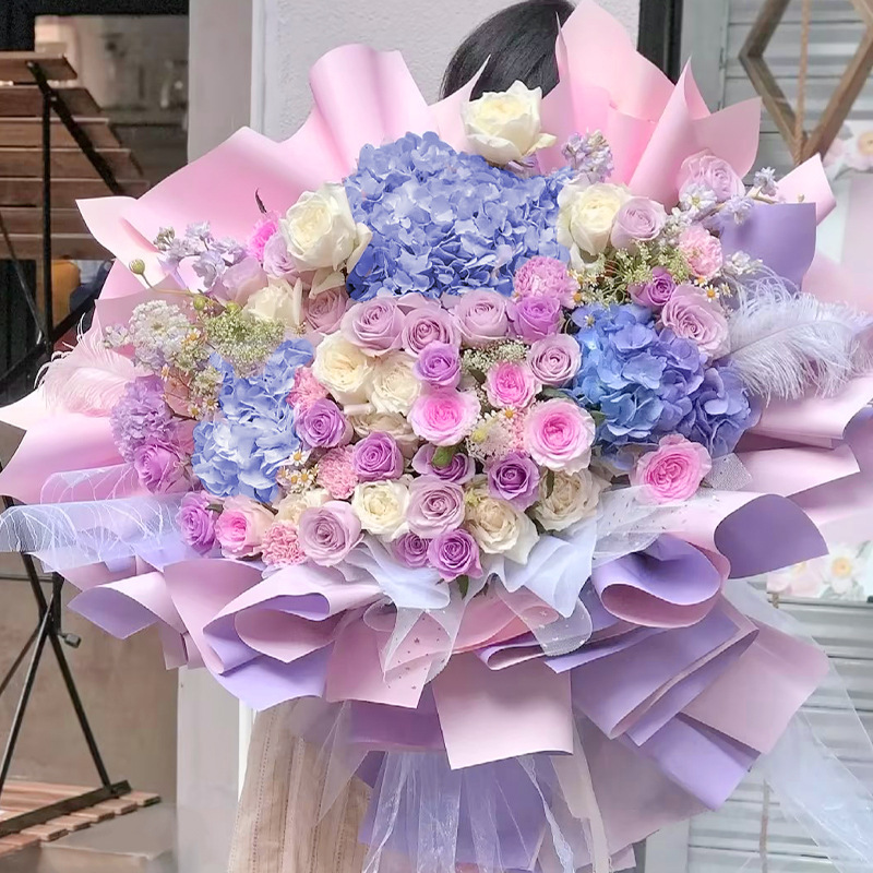 [처음 만났을 때처럼] 퍼플 핑크 장미와 수국 믹스 부케