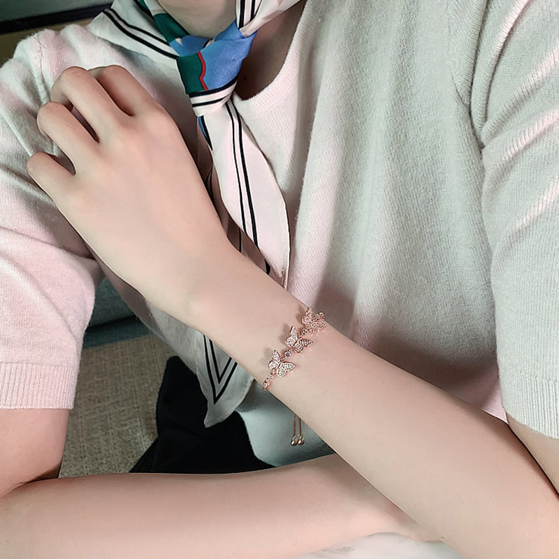 Simple Style Round Butterfly Copper Inlay Opal Zircon Bracelets 1 Piece