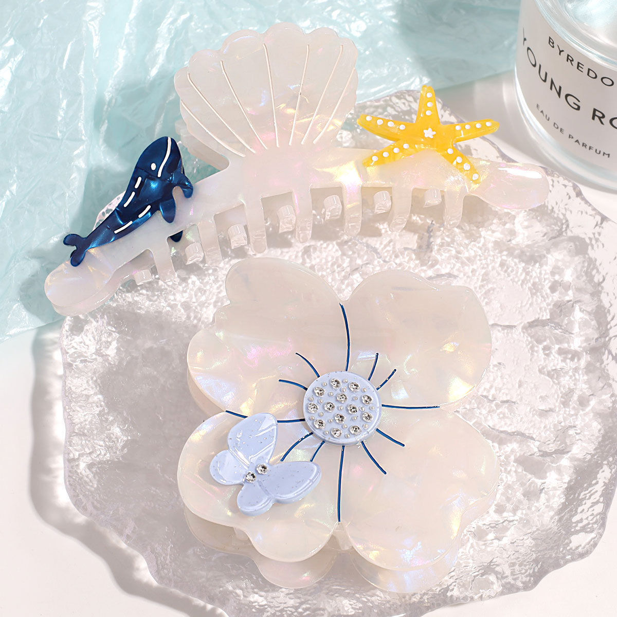 Plumeria Pattern All Seasons Season Sweet Women's Plumeria Acetic Acid Sheets Hair Claws