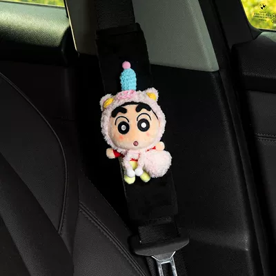 Seat belt shoulder pad | Car Interior Accessory - piggy-hat-pink-bag-crayon-shin-chan-black-velvet-shoulder-pads-no-specifications
