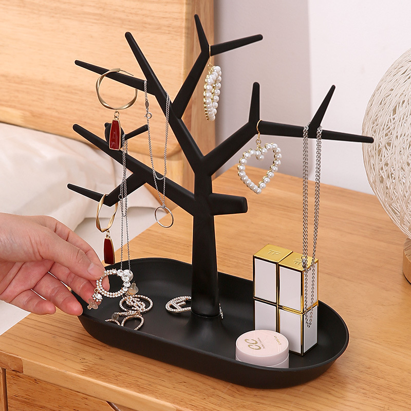 Soporte de exhibición de joyas con forma de árbol de astas de ciervo para pendientes y collares, organizador de escritorio con diseño de ciervo de dibujos animados.