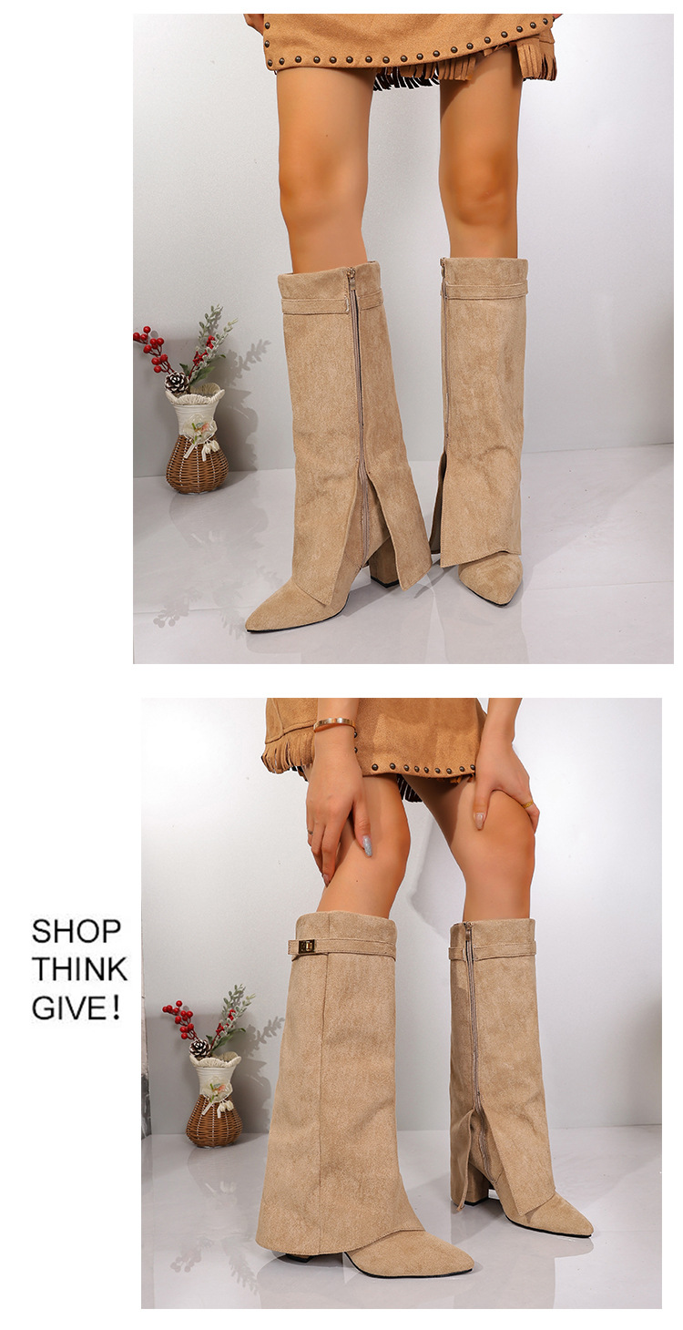 Women's Pointed Toe Suede Cowboy Boots With Side Zipper Style_voghion.com