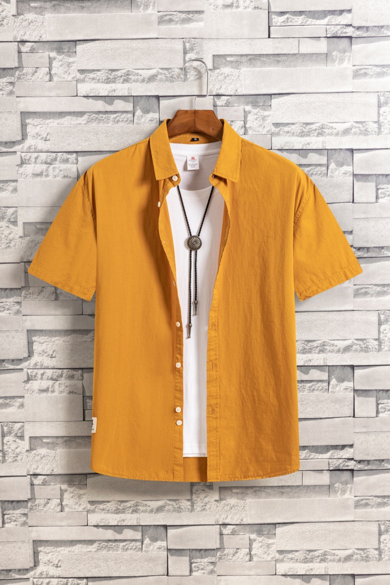 Camisa Casual de Manga Corta de Estilo Hong Kong para Hombre de Algodón Estampado para Ocio