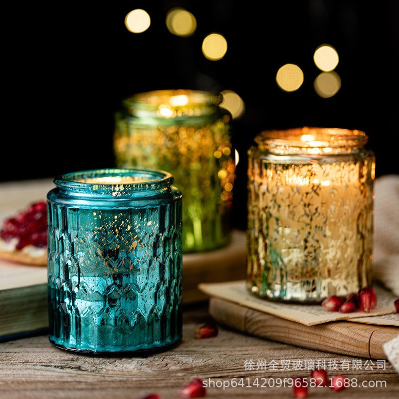 现货浮雕花边蜡烛玻璃瓶 香薰蜡烛蕾丝玻璃杯 香氛伴手礼玻璃容器