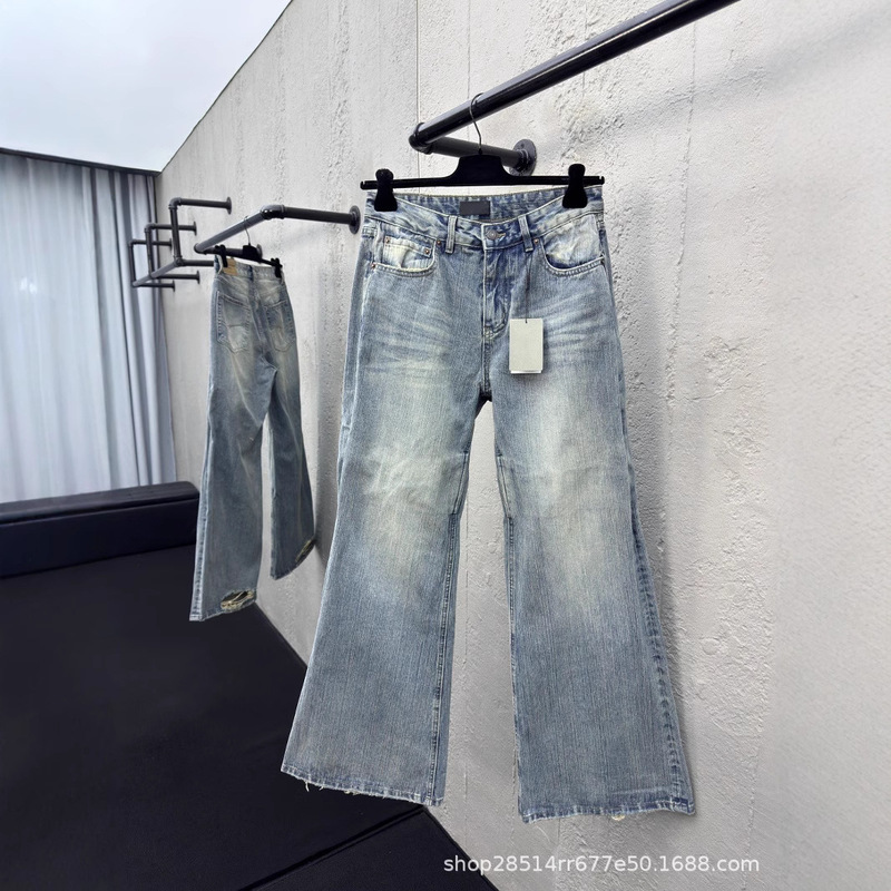 25SS B family high quality bamboo micro flared jeans men and women with loose trousers