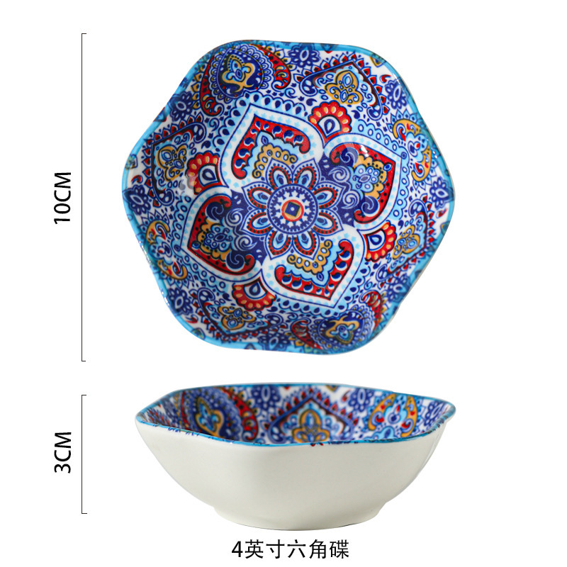 セラミックモロッコ小皿家庭用六角形調味料皿ソース皿スナック皿ディップ皿醤油ディップ皿|undefined