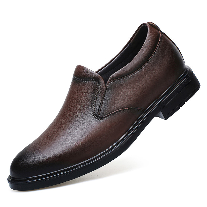 Cross-border spring slip-on leather loafers, fashionable invisible height-increasing business casual shoes, large size men's leather shoes