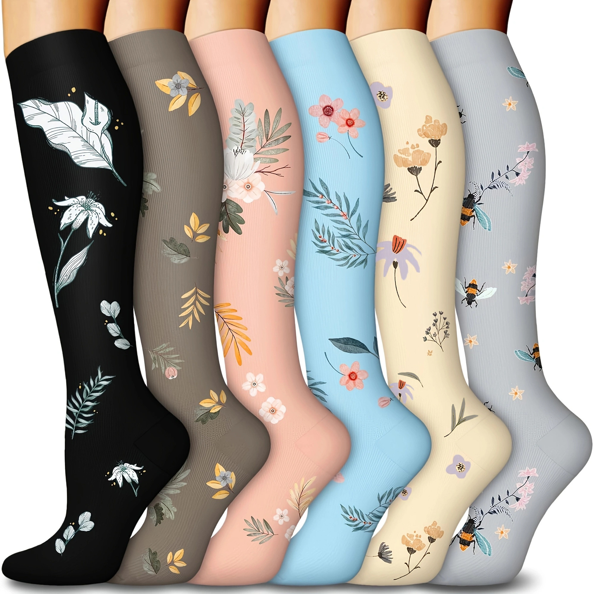 Juego de 6 pares de calcetines deportivos de compresión transfronterizos para fitness, calcetines largos de compresión para pantorrillas para hombres y mujeres, calcetines de compresión elásticos. image 27