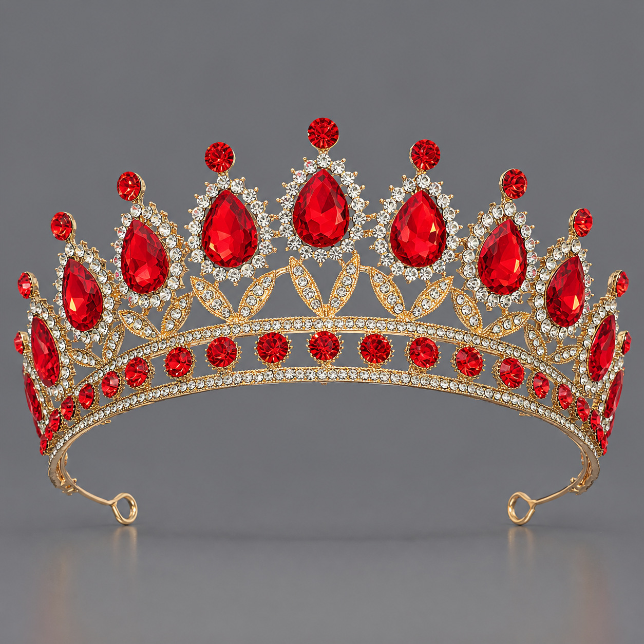 Corona Barroca Retro con Cristales Rojos de Aleación y Cristal Rojo, Acabado galvanizado, para desfiles, bodas y fiestas image 32