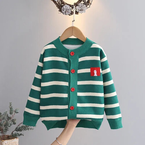 Knitted Cardigan Spring Outfit for Girls and Boys, Children's Spring and Autumn Sweater with Fleece Lining