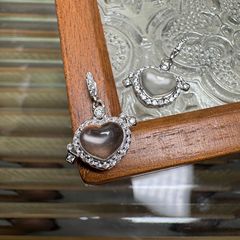 Xiaosweetpotato 人気の天然水泡翡翠ラブペンダント S925 シルバーダイヤモンド小さなドロップアクセサリー DIY ブレスレットネックレス