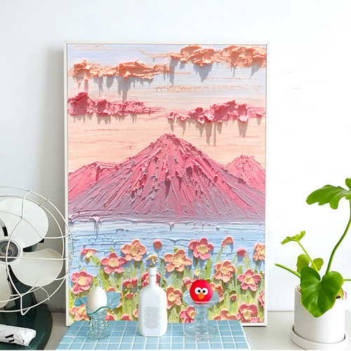 Texture painting diy material three-dimensional quartz sand acrylic digital oil painting pink beach handmade painting color painting wholesale