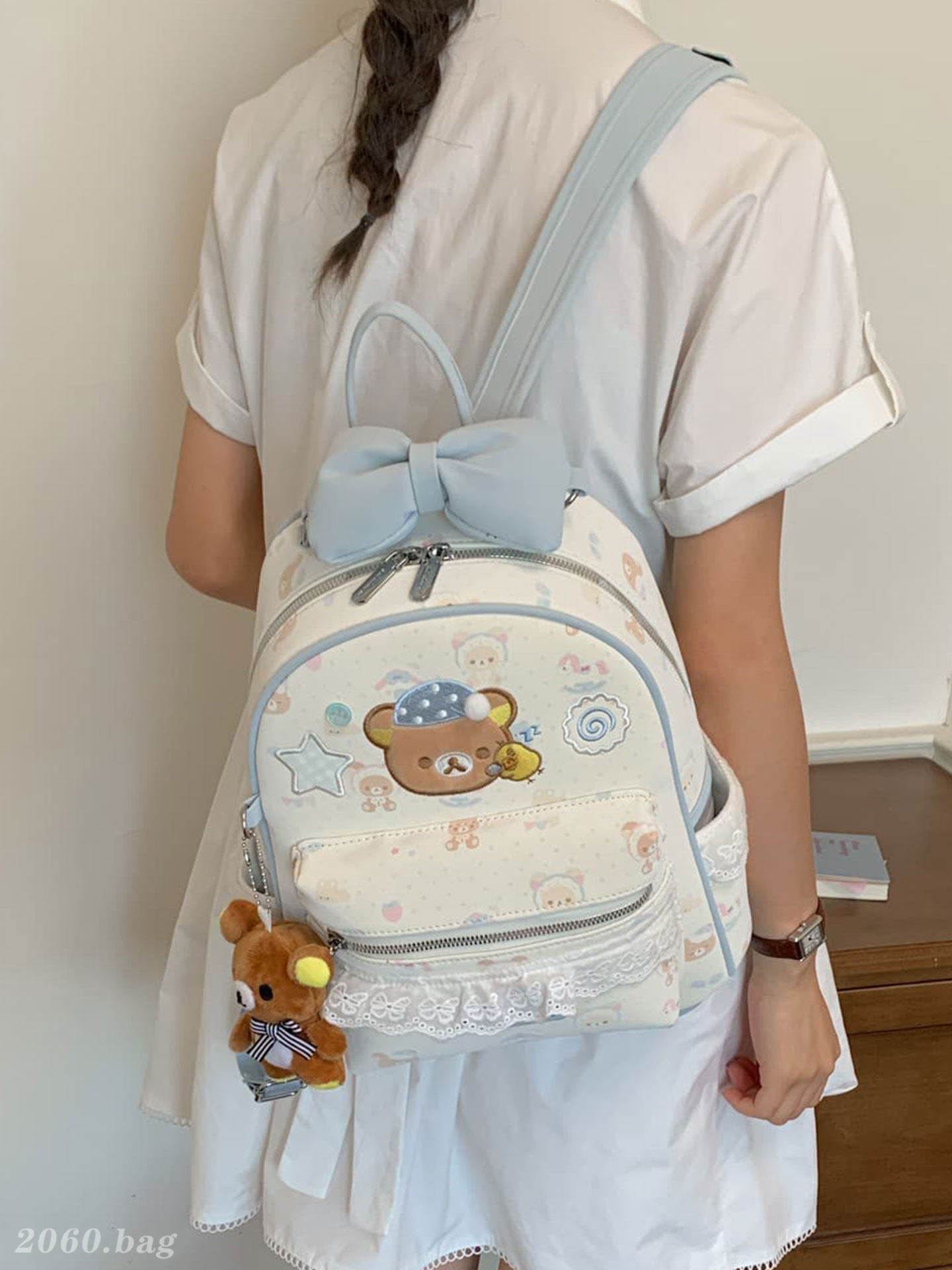 Cute mochila de encaje, viento de encaje, osos, estudiantes, mujeres universales, 2026 mochila coreana de gran capacidad, nueva caricatura