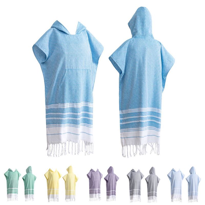 Rhombus-Patterned Travel and Vacation Changing Robe, Swimming Spa Surf Poncho, Turkish Hooded Beach Towel with Hood