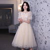 Evening dress, short mini-skirt, bridesmaid dress, champagne color, suitable for teen, tutu skirt