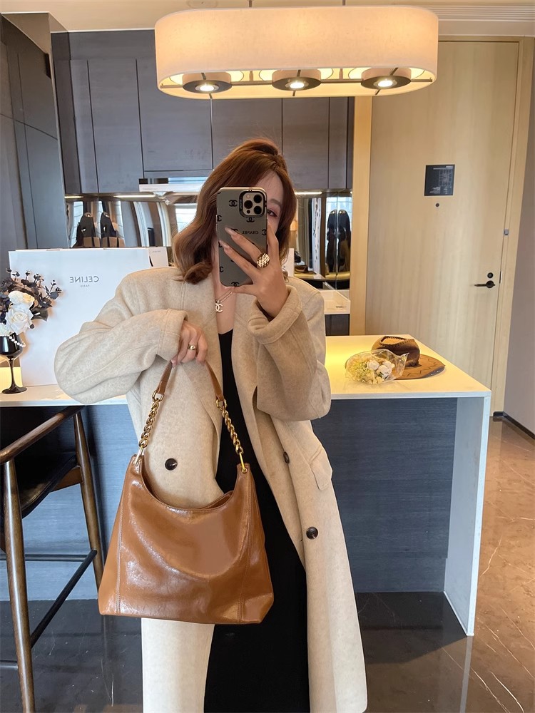 Túi tote nữ cỡ lớn đi làm phong cách retro đeo chéo vai nách — Màu đen, Màu nâu, Màu cà phê, Màu đỏ rượu chi tiết 16