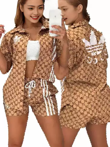 Y71513 Women's Woven Printed Shirt and Shorts Two-Piece Set - European/American Style, In Stock