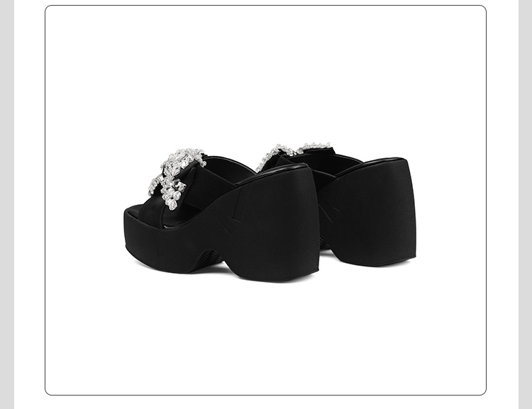 Sandal cao gót nữ đính đá hở mũi quai chéo nơ bướm đế dày — màu đen chi tiết 17