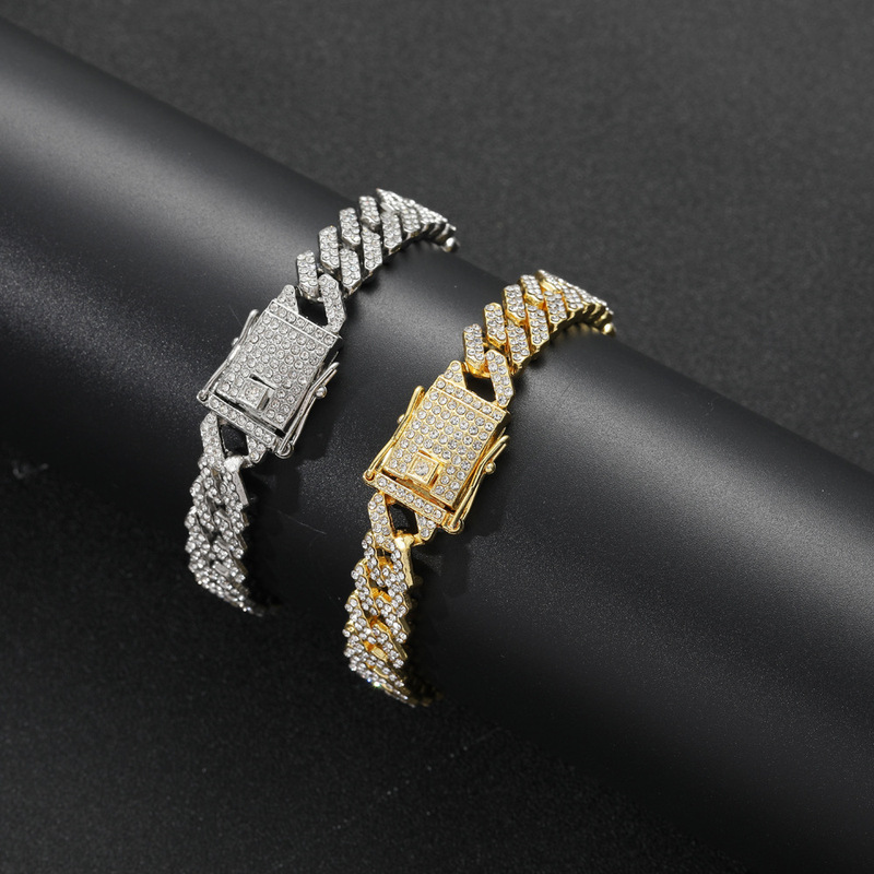 European and American New Cuban Bracelet 12mm Punk Hip Hop Spiked Water Chestnut Men's Cuban Bracelet Cross-border Hip Hop Jewelry