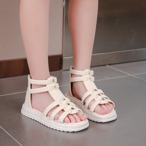 Summer Slip-on PU Open-toe Zipper Rubber Children's Fashion Sandals