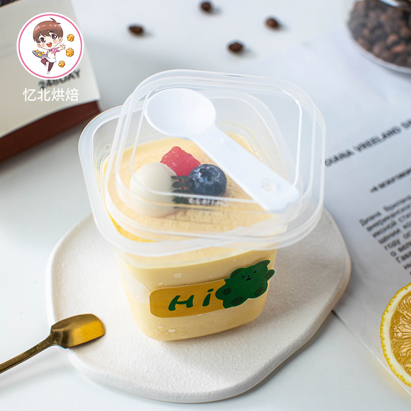 一次性布丁杯带盖含勺子  pp塑料杯冰淇淋慕斯酸奶打包盒汤碗加厚|ru