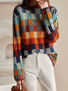 Y 12392 Colorful Checkerboard Knit Sweater ��P��ë�� ��