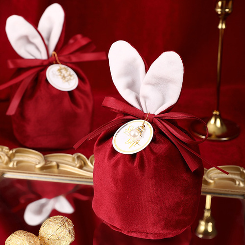 中式ins风结婚喜糖袋婚礼伴娘伴手礼糖袋喜糖盒子兔耳朵丝绒糖袋