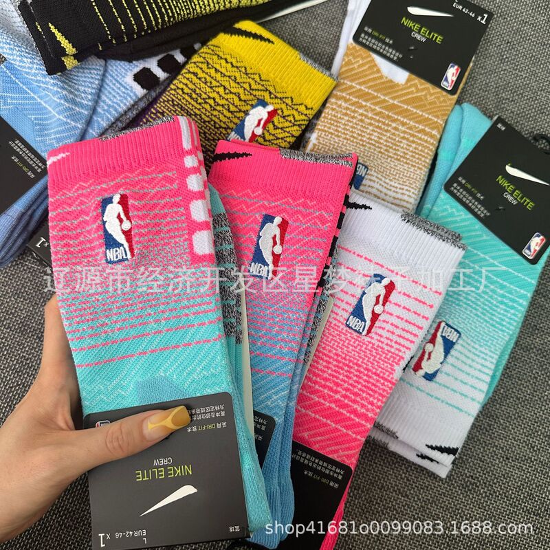 NBA 刺繍バスケットボールソックスメンズグラデーション厚みのあるタオル底多用途テリー実用トレーニングロングスポーツソックス|undefined