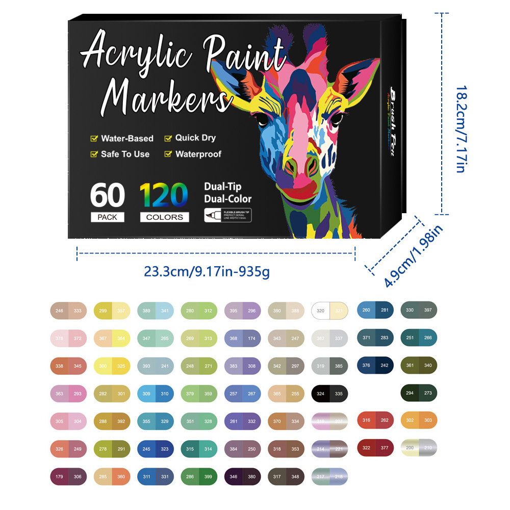 Amazon venta caliente doble cabeza de acrílico bicolor marcador de lápiz de dibujo infantil conjunto de papelería 72 color graffiti marcador de lápiz