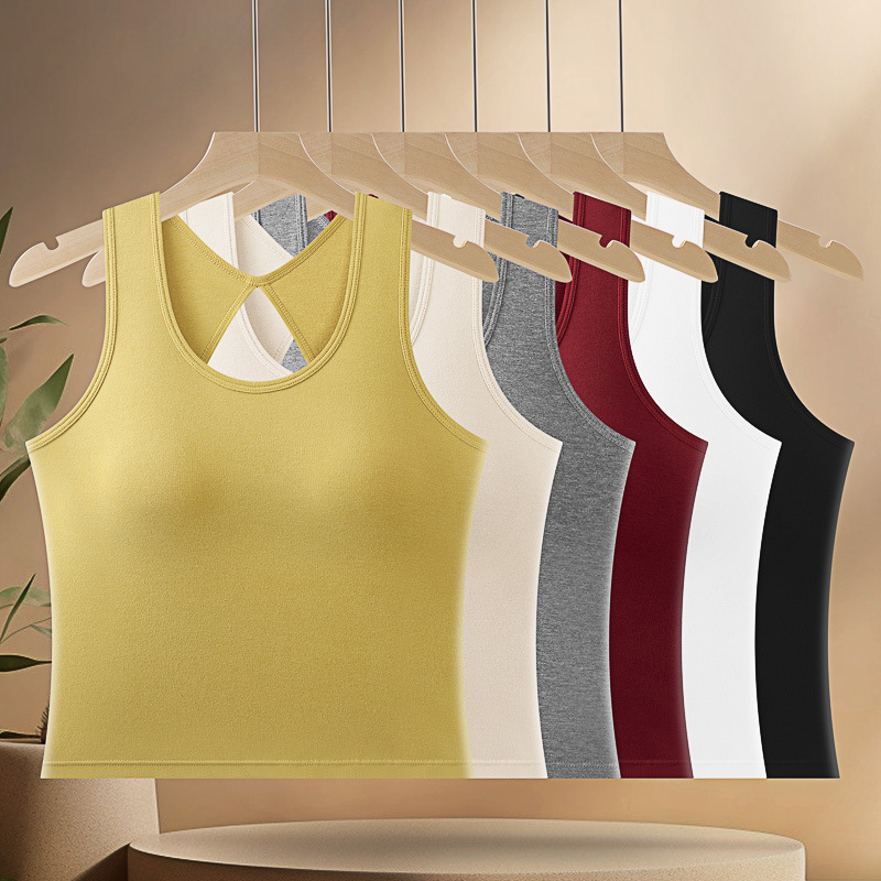 Primavera y verano chaleco de algodón con espalda hermosa para mujer con almohadilla para el pecho ropa interior sexy sin espalda chica caliente blusa corta sin mangas