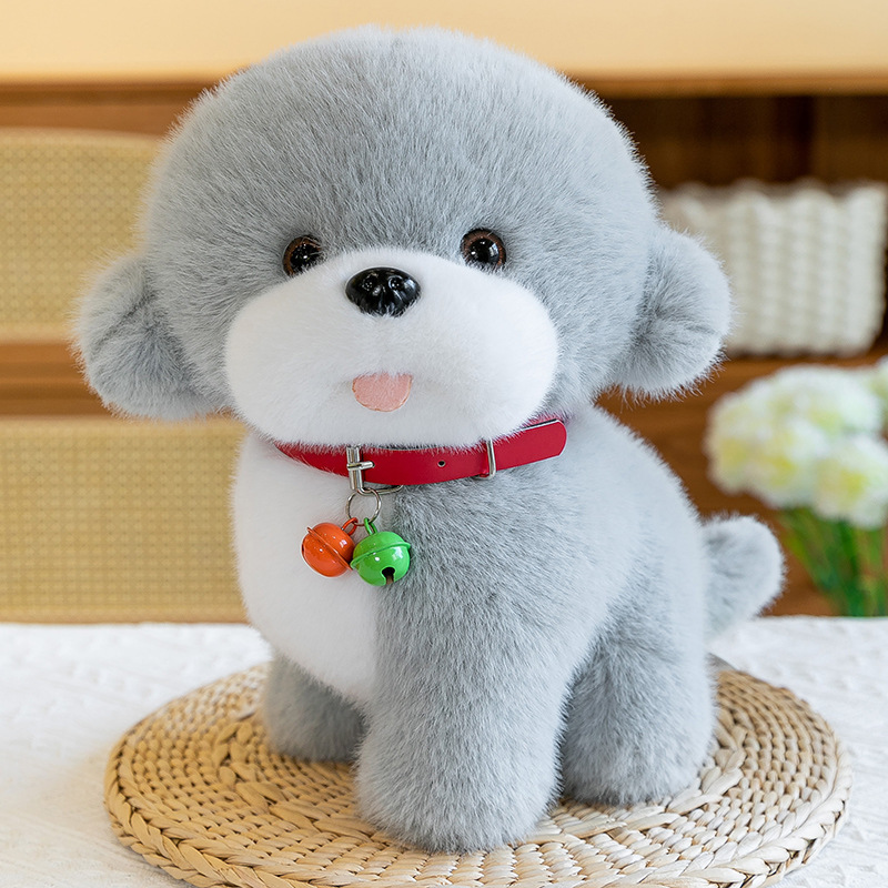 Campana Bichon perro muñeca peluche simulación taza de té perro cachorro muñeca de trapo niño regalo de cumpleaños femenino