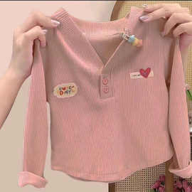 爆款女童春秋装针织外穿上衣潮款韩版儿童洋气长袖百搭彩扣潮甜美