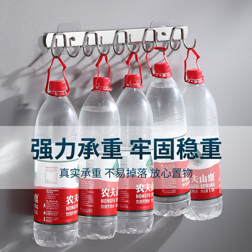 Stainless steel hook sticky hook strong kitchen row hook clothes hook double hook curved hook bathroom hook punch-free hanging rack